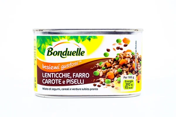 Stock image Pescara, Italy - March 10, 2020: lentils, spelled, carots and peas produced by Bonduelle