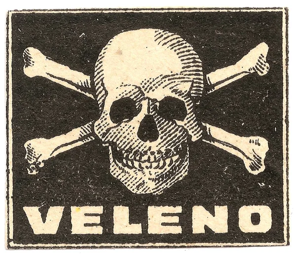 Skull Crossbones Etiqueta Veneno Antigo Original Farmácia Medicina Cura — Fotografia de Stock