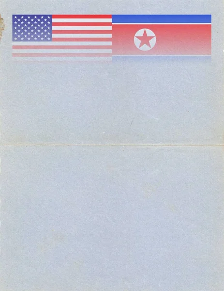 Flagi Stanów Zjednoczonych Ameryki Korei Północnej Koncepcja Stosunków Politycznych Między — Zdjęcie stockowe