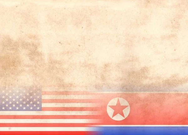 Amerika Birleşik Devletleri Kuzey Kore Bayrakları Ülke Arasındaki Siyasi Ilişkilerin — Stok fotoğraf