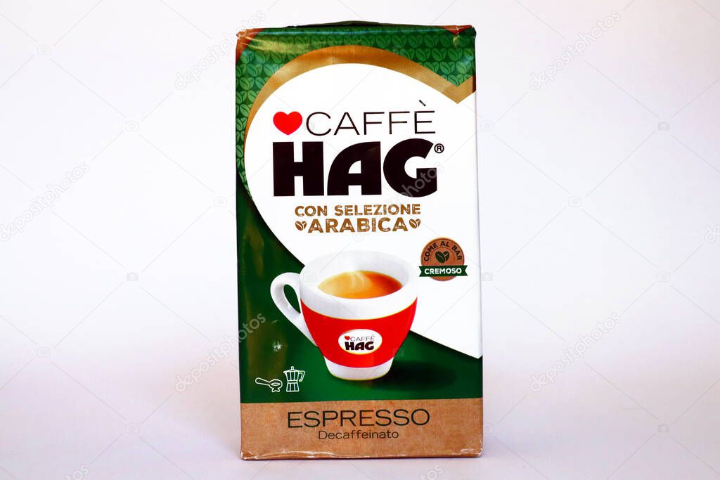 Roma, Italia Junio 15, 2022 Caf HAG, paquete de café espresso descafeinado, selección arábica