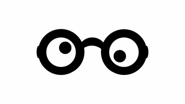 Косые Глаза Черные Очки Офтальмолог Икона Белый Фон Мультипликационный Стиль — стоковое видео