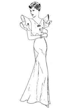 Eski moda giysiler içinde kadın resmi, moda çizimi. 