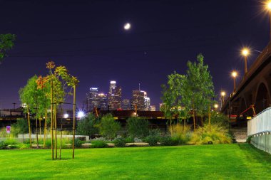 LOS ANGELES, California - 3 Ekim 2019: Parktan Los Angeles Gökdelenlerinin Gece Görüşü