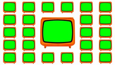Retro old Space Age Orange TV with Chroma Key Green Screens - 3D Illustration clipart
