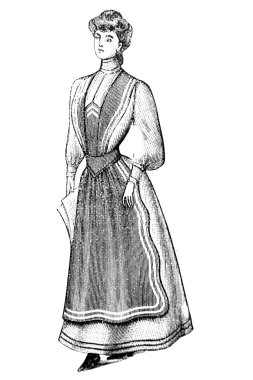 Eski moda giysiler içinde kadın resmi, moda çizimi. 