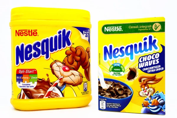 Pescara Italie Février 2021 Nesquik Chocolate Powder Nesquik Cereals Box — Photo