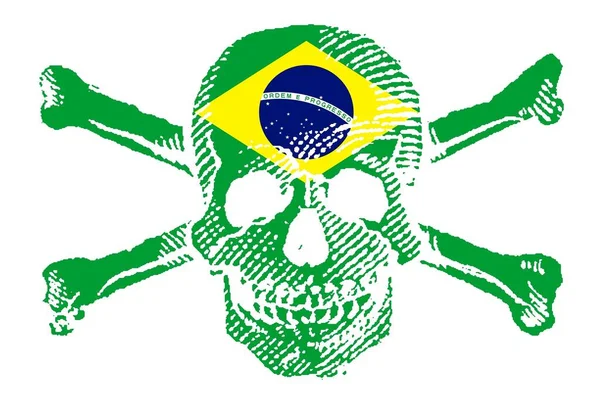 Pirate Style Skull Crossbones Brazil Flag — 스톡 사진