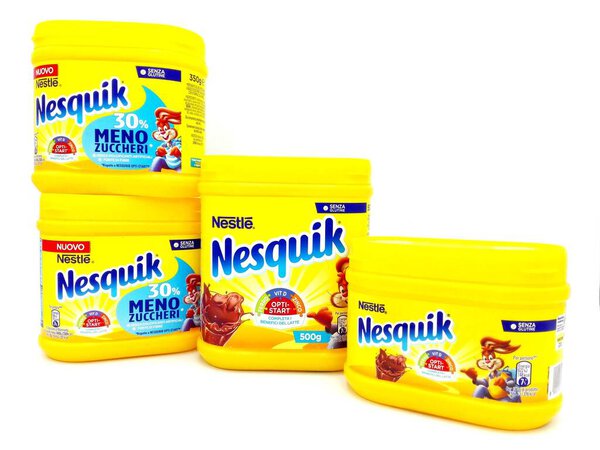 Pescara, Italy - February 18, 2019: NESQUIK Chocolate Powder. Nesquik is a brand of products made by Nestle