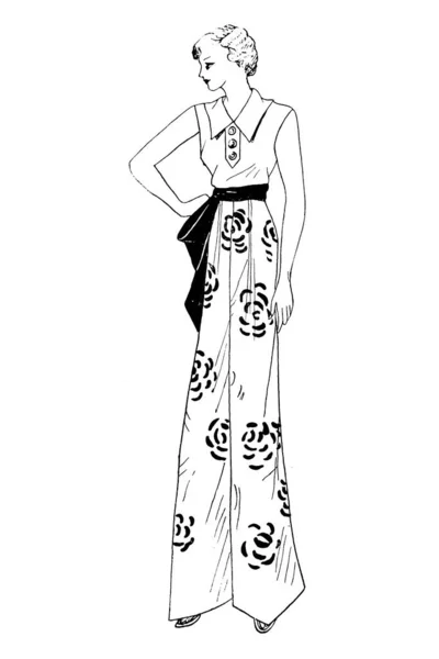 Рука Намальована Ескіз Жінки Вінтажному Одязі Модна Ілюстрація — стокове фото