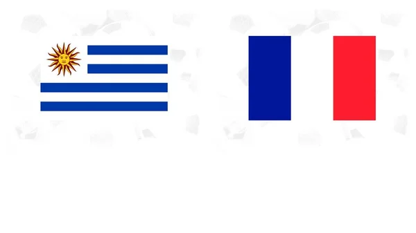 Uruguay France Flags Soccer Balls White Background — Stock Photo, Image