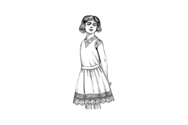 白色背景的女孩肖像 铅笔插图 — 图库照片