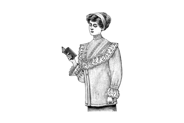 Молода Жінка Одязі Білому Тлі Модна Ілюстрація Ескіз Олівця — стокове фото