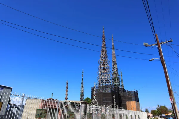 加利福尼亚州洛杉矶 2019年5月16日 罗迪亚 Simon Rodia Watts Towers 建筑结构 位于西蒙 罗迪亚州历史公园 — 图库照片