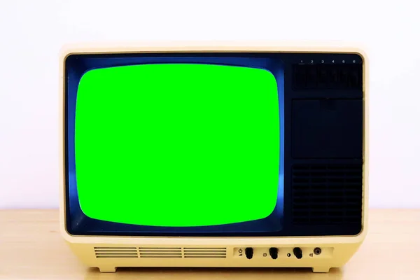 Space Age Retro Stary Telewizor Ramką Ekranu Izolat Green Chroma — Zdjęcie stockowe