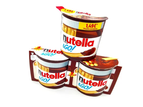 Pescara Italien Februari 2019 Nutella Hasselnötsspridning Och Brödpinnar Tillverkad Italien — Stockfoto