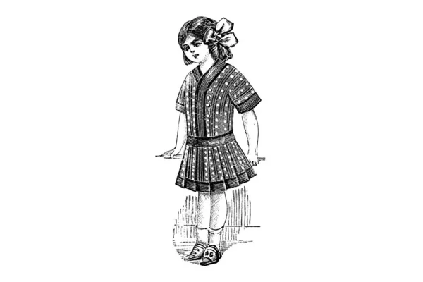 Potret Gadis Dengan Latar Belakang Putih Ilustrasi Pensil — Stok Foto