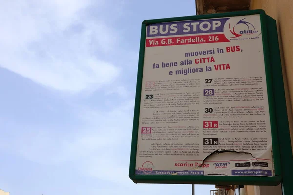 Палермо Сицилия Италия Июля 2022 Автобусная Остановка Знак Amat Центре — стоковое фото