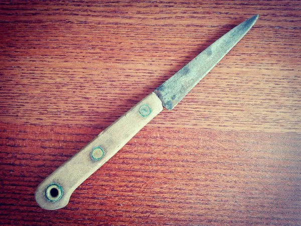 Nóż Tle Drewniane — Zdjęcie stockowe