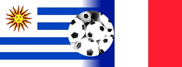 Σημαίες Uruguay Και France Μπάλες Ποδοσφαίρου — Φωτογραφία Αρχείου