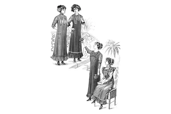 Junge Frauen Einem Kleid Auf Weißem Hintergrund Modeillustration Bleistiftzeichnung — Stockfoto