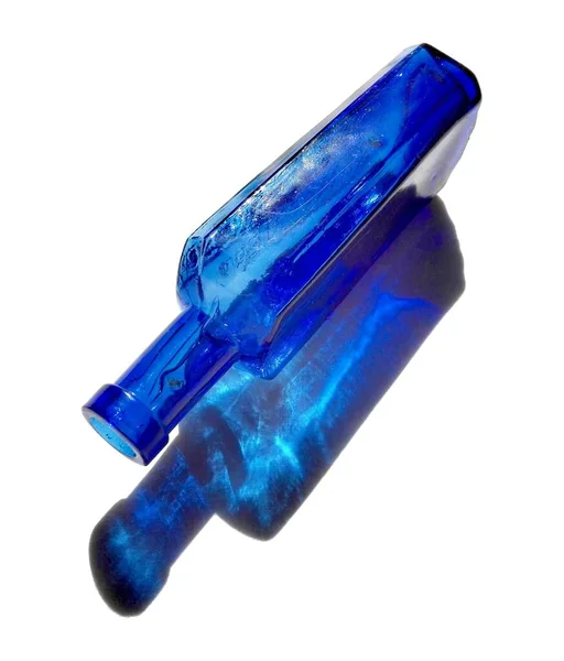 Original Antique Vintage Blue Cobalt Medicina Glass Frasco — Fotografia de Stock