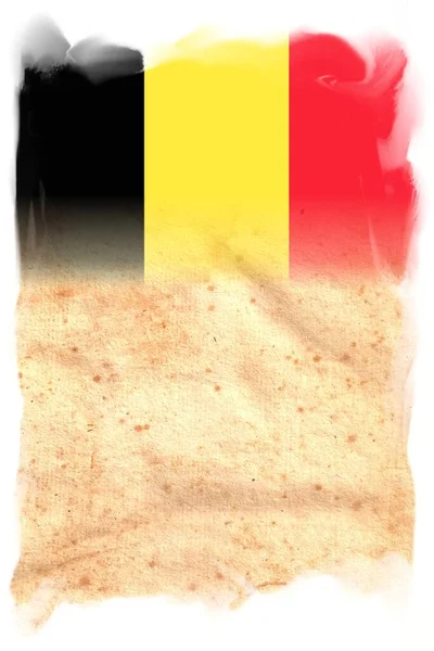原始复古羊皮纸上的比利时国旗 具有特别柔软的边缘和适合文字或设计的空间 — 图库照片