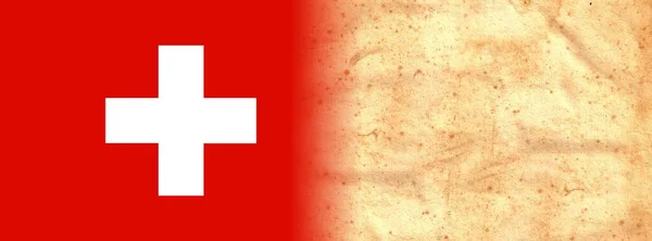 原始复古羊皮纸上的瑞士国旗 有文字或设计空间 — 图库照片