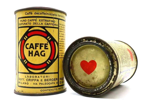 Pescara, İtalya 19 Ağustos 2019: HAG Coffee Vintage Teneke Kutusu. HAG, Jacobs Douwe Egberts markasıdır.