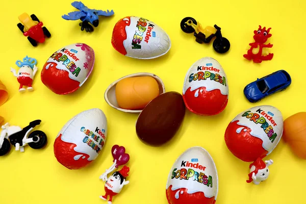 Italy – April 5, 2022: Kinder Surprise Chocolate Eggs. Kinder