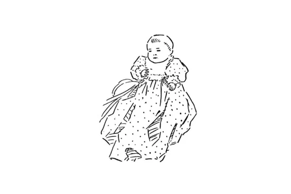 Elbise Giymiş Bir Kızın Vektör Çizimi — Stok fotoğraf