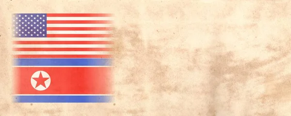Flaggen Der Vereinigten Staaten Und Nordkoreas Konzept Der Politischen Beziehungen — Stockfoto