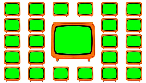 带Chroma键绿色屏幕的复古太空时代橙色电视 3D解说 — 图库照片