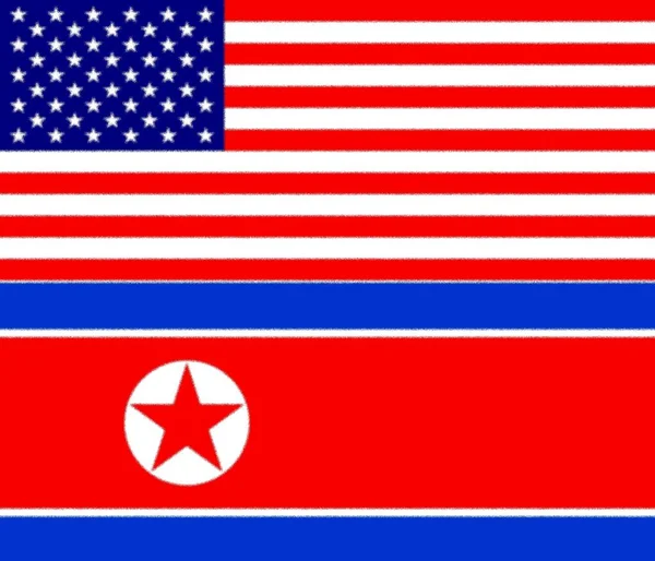 United States America North Korea Flags Concept Political Relations Two — Stock Photo, Image