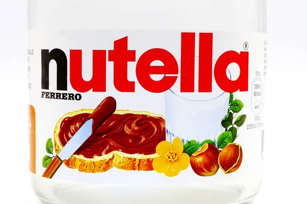 Pescara Italia Luglio 2019 Nutella Barattolo Vuoto Diffusione Nocciole Con — Foto Stock