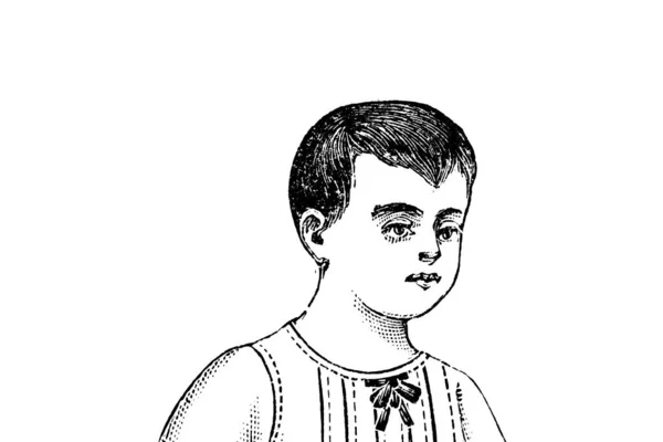 Portrait Boy White Background Pencil Illustration — Stock Photo, Image