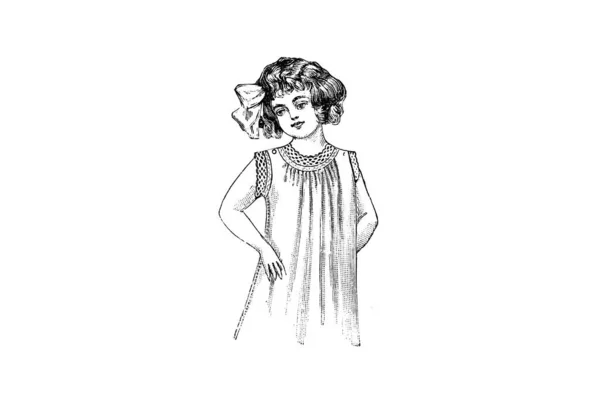 Portrait Girl White Background Pencil Illustration — Stock Photo, Image