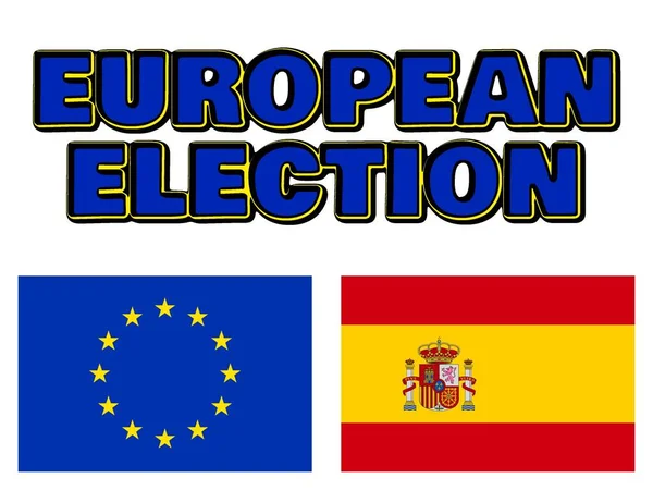 Val Till Europaparlamentet Europeiska Unionens Och Spaniens Flagga — Stockfoto