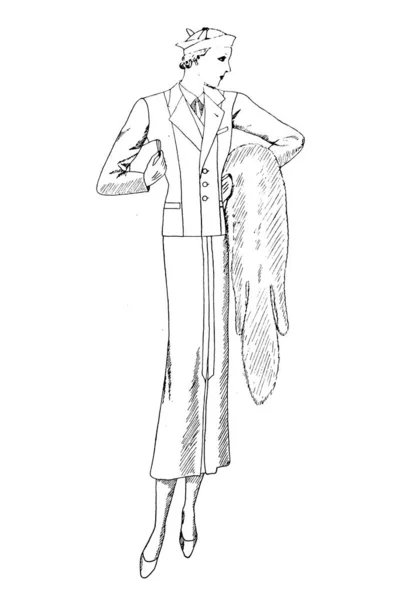 Ручной Эскиз Женщины Винтажной Одежде Модная Иллюстрация — стоковое фото