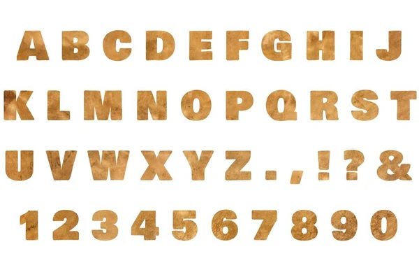 Zestaw Alphabet Numbers Skomponowany Oryginalnego Antycznego Parchamentu Papierowego — Zdjęcie stockowe