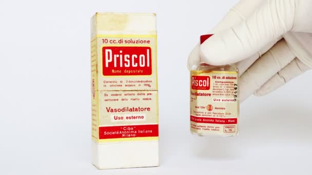 Milán Italia Marzo 2022 Vintage 1947 Priscol Ciba Medicina Vasodilatadora — Vídeos de Stock