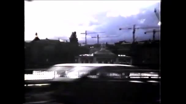 Geneva Switzerland 1970 Street Cars Tower Crane Vintage Film — стокове відео