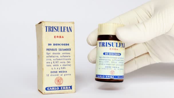 Milaan Maart 2022 Vintage Jaren 1950 Trisulfan Erba Sulfonamide Geneesmiddel — Stockvideo