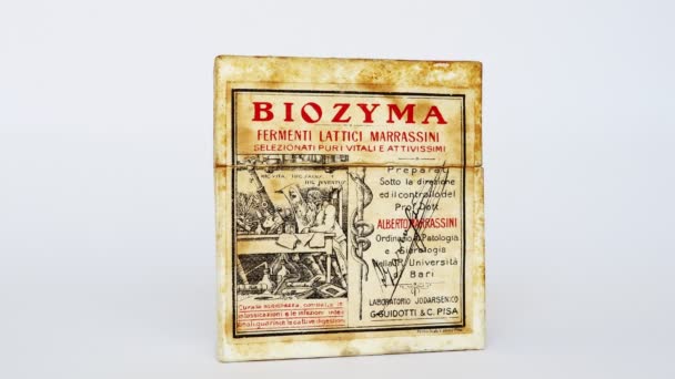 Roma Italia Febbraio 2022 Vintage 1925 Biozyma Latic Acid Bacteria — Video Stock