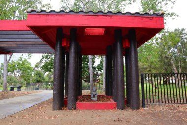 Kenneth Hahn Eyalet Parkı Dinlenme Alanı 'ndaki Japon Bahçesi Culver City, Los Angeles, Kaliforniya