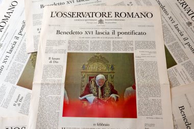 Vatikan Şehri, Kutsal Bakış 11 Şubat 2013: POPE BENEDICT XVI 'nin İstifası, Vatikan Resmi Gazetesi L' Osservatore Romano 11 Şubat 2013