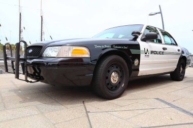 Los Angeles, Kaliforniya - 18 Mayıs 2019: San Pedro, Los Angeles Limanı 'nda polis arabası