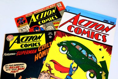 Los Angeles, ABD 7 Nisan 2021: ACTION COMICS, Amerikan Çizgi Romanları Superman 'in ilk büyük süper kahraman karakterleri
