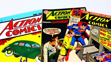 Los Angeles, ABD 7 Nisan 2021: ACTION COMICS, Amerikan Çizgi Romanları Superman 'in ilk büyük süper kahraman karakterleri