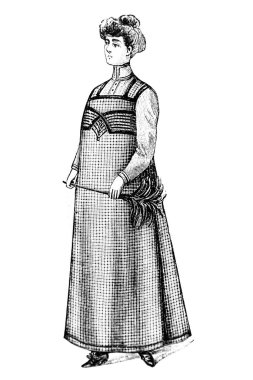 Eski moda giysiler içinde kadın resmi, moda çizimi. 
